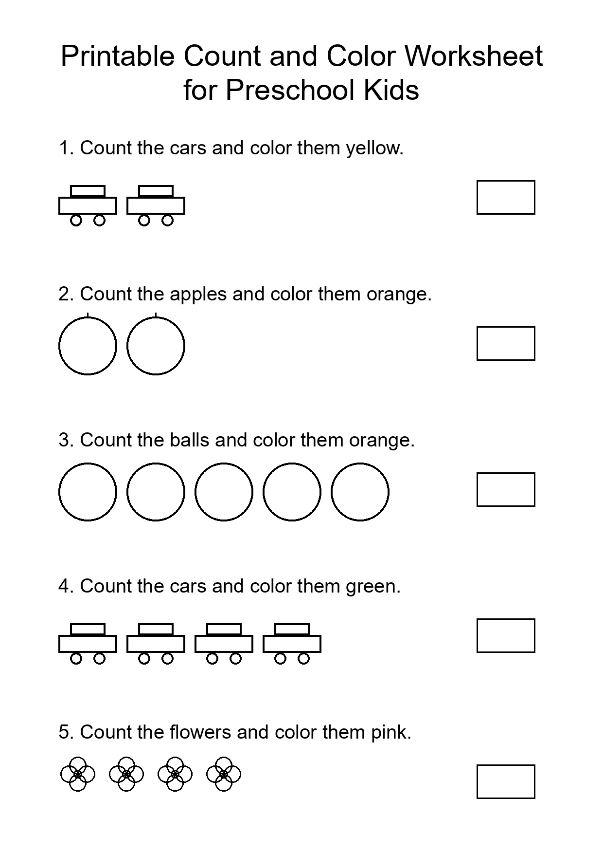 Printable Count and Color Worksheet for Preschool Kids
