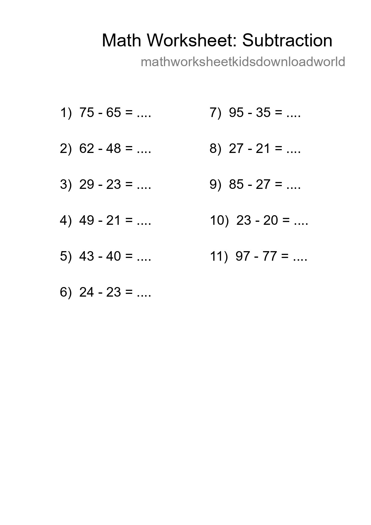 Printable Free 11 Subtraction Math Worksheet For Grade 3 - Part 184