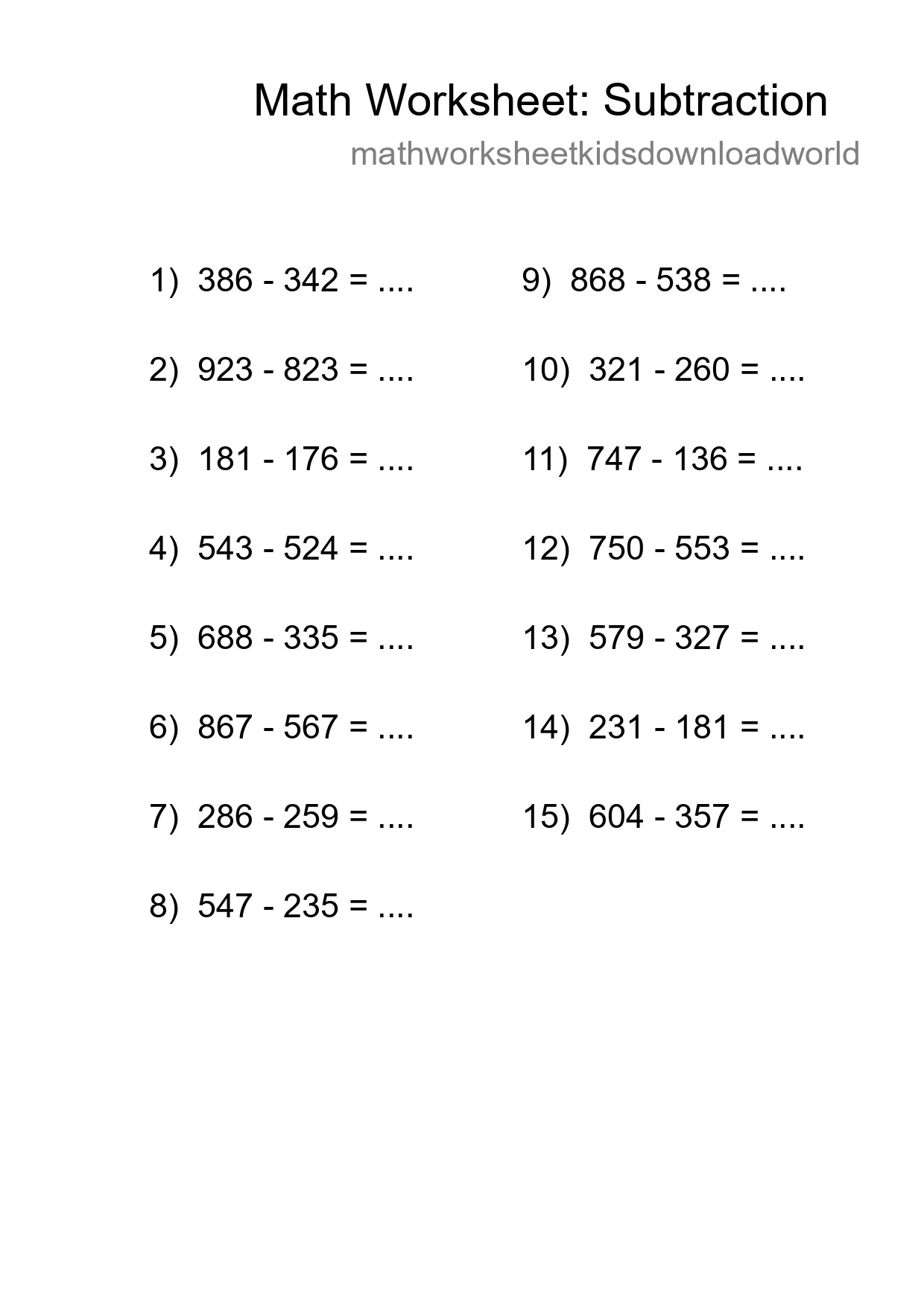 Printable Free 15 Subtraction Math Worksheet For Grade 5 - Part 239