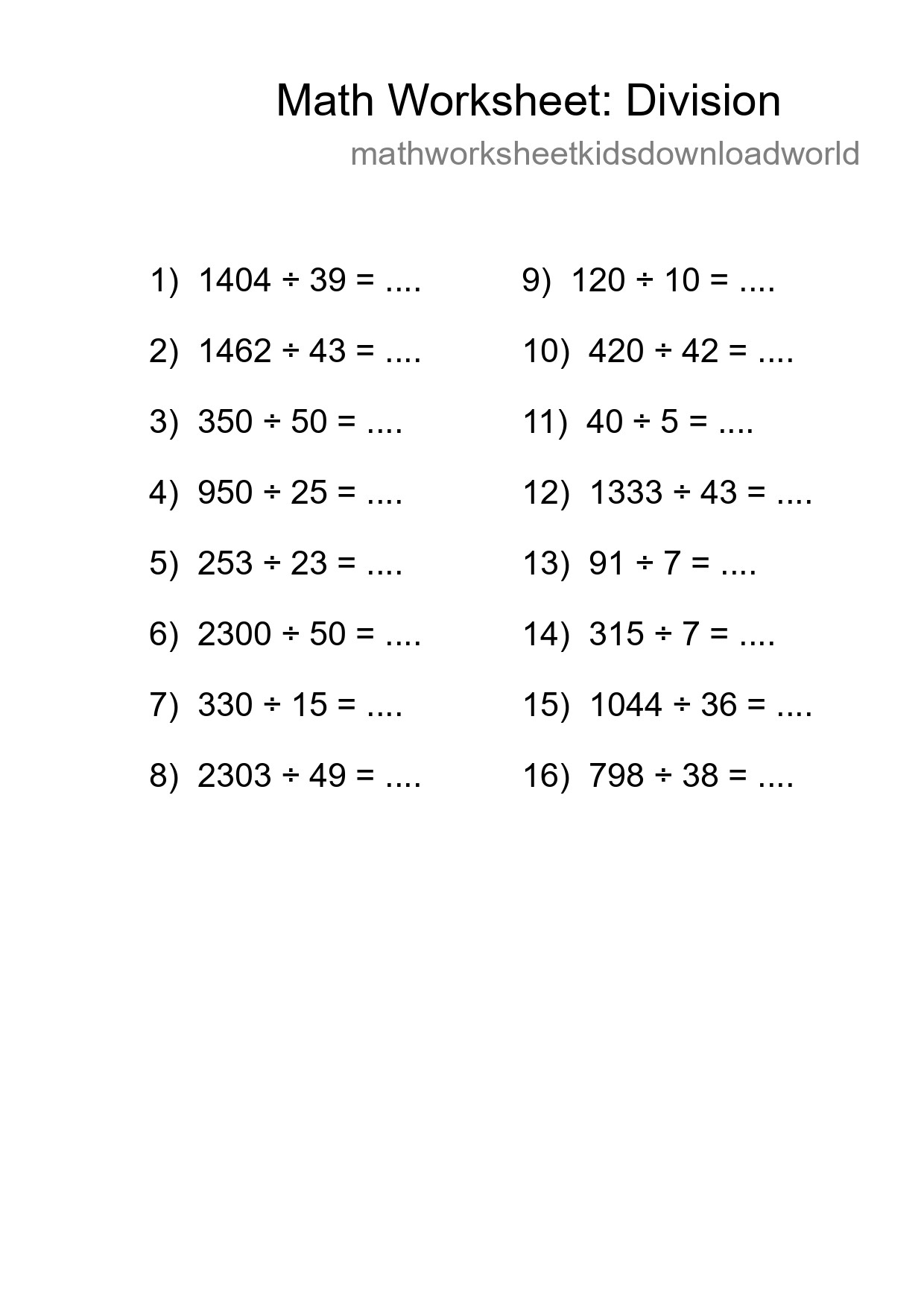Printable Free 16 Division Math Worksheet For Grade 2 - Part 191