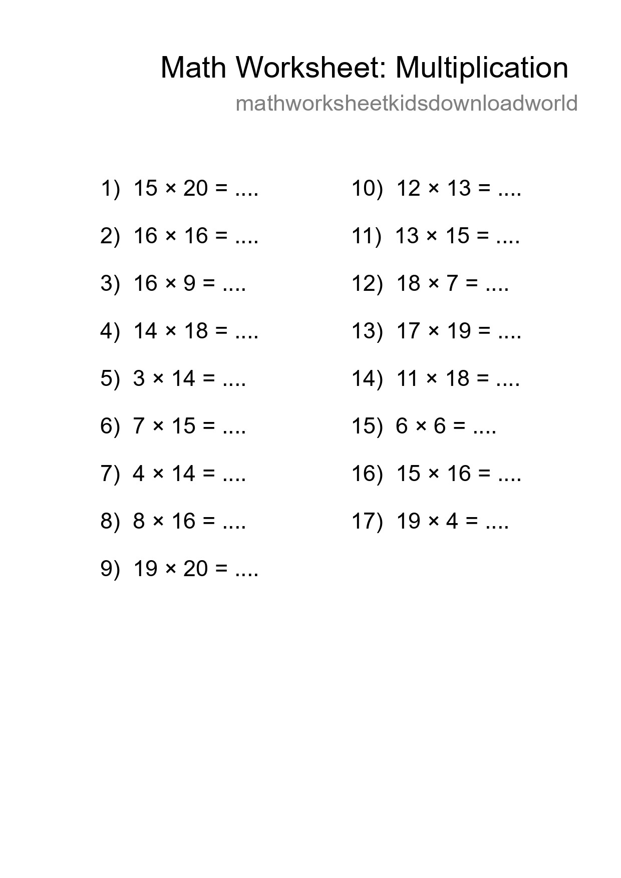 Printable Free 17 Multiplication Math Worksheet For Grade 2 - Part 205
