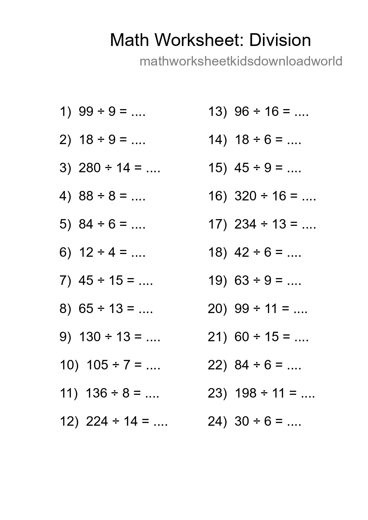 Printable Free 24 Division Math Worksheet For Grade 2 - Part 92